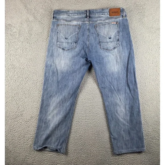 HUDSON Jeans Mens 40 (38x27) Blue Byron 5 Pocket Straight Zip Fly Distressed - Picture 10 of 12